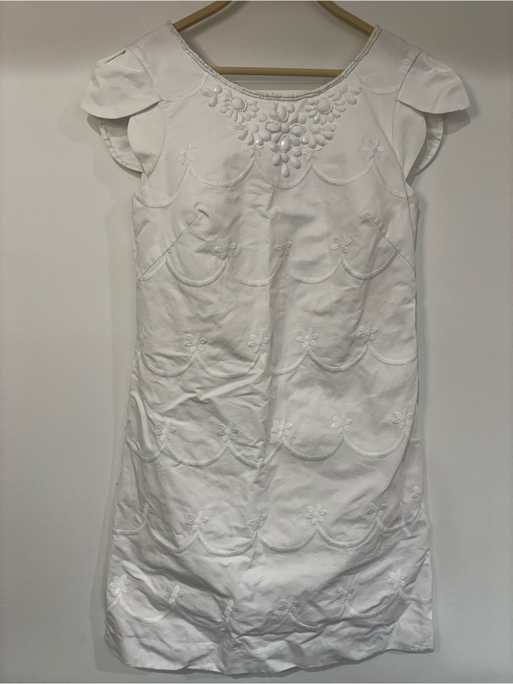 Lilly Pulitzer Dress White Beaded Embroidery Sz 10 Cotton Summer Bridal Vacation
